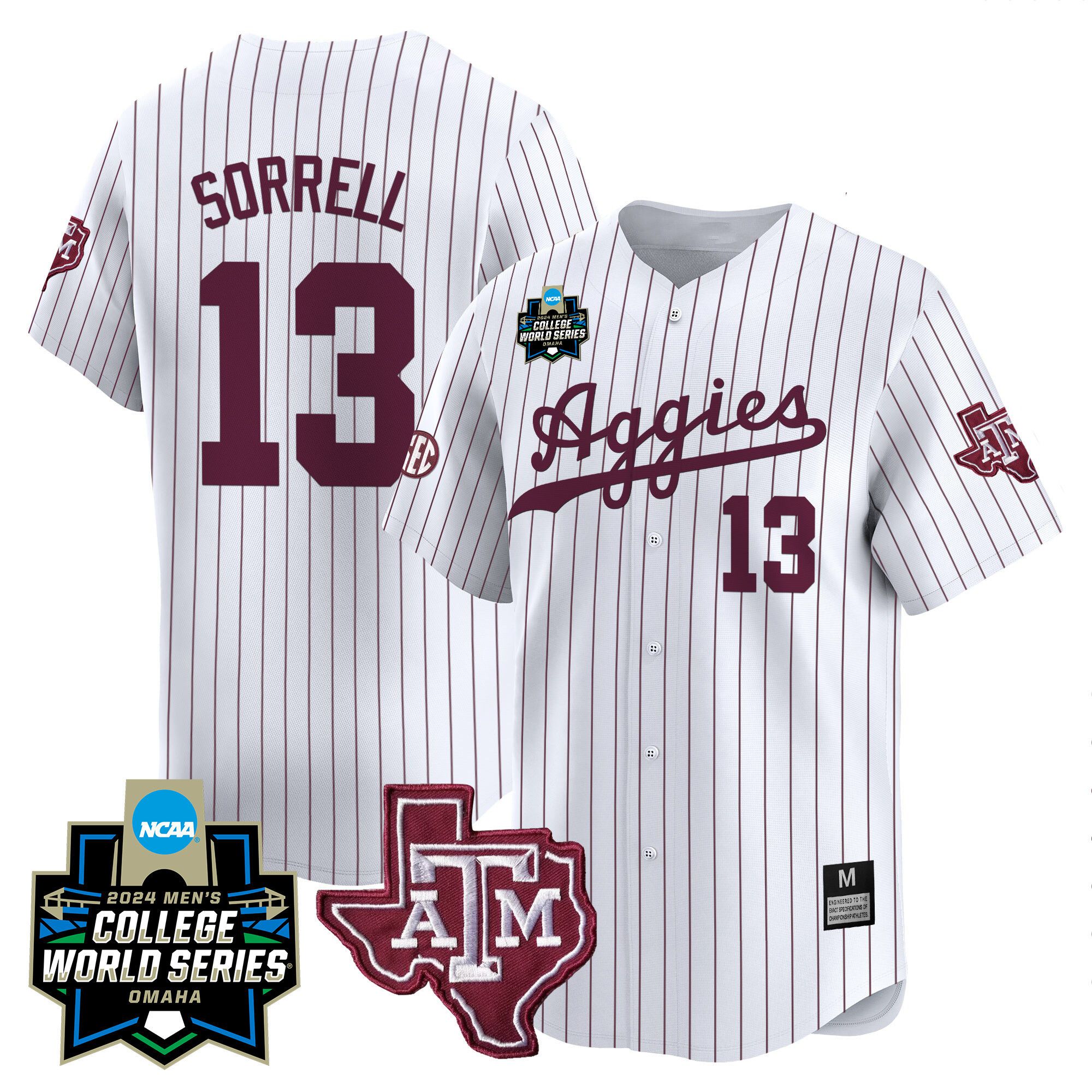 Men Texas A&M Aggies #13 Sorrell White Stripe 2024 College World Series Vapor Premier Limited NCAA Jersey->indianapolis colts->NFL Jersey